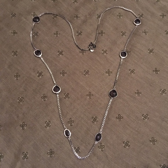 Anne Klein Jewelry - Vintage Rhinestone Silver Tone Long Chain Toggle Sweater Necklace